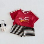 【73-120cm】半袖Ｔシャツorショートパンツ ベビー  Vネックロゴ ボーダー - 画像 (12)