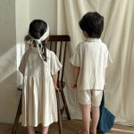【80-150cm】セットアップ or ワンピース キッズ服 ナチュラル - 画像 (11)