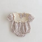 【73-100cm】ロンパース ベビー 蝶結び付き パープル花柄 - 画像 (5)