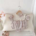 【73-100cm】ロンパース ベビー 蝶結び付き パープル花柄 - 画像 (15)