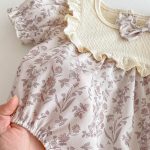 【73-100cm】ロンパース ベビー 蝶結び付き パープル花柄 - 画像 (10)