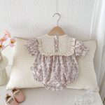 【73-100cm】ロンパース ベビー 蝶結び付き パープル花柄 - 画像 (4)