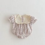 【73-100cm】ロンパース ベビー 蝶結び付き パープル花柄 - 画像 (6)