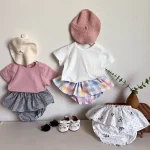 【66-90cm】パンツ ベビー チェック リボン 韓国風 かぼちゃんパンツ - 画像 (5)