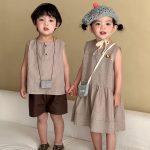 【80-150cm】セットアップorワンピース ブラウン ストライプ - 画像 (2)
