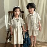 【80-150cm】セットアップ or ワンピース キッズ服 ナチュラル - 画像 (3)