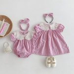 【66-120cm】ロンパース or ワンピース ベビー 女の子 レース 刺繍襟 - 画像 (3)