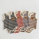 【66-90cm】ロンパース ワッフル ボーダー クマ