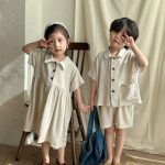 【80-150cm】セットアップ or ワンピース キッズ服 ナチュラル - 画像 (5)