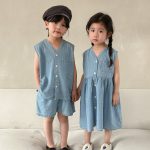 【80-150cm】デニムセット or ワンピース  キッズ服 Vネック