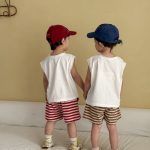 【80-150cm】セットアップ ノースリーブ トップス＆ボーダー パンツ - 画像 (8)