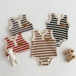 【66-90cm】ロンパース ワッフル ボーダー クマ - 画像 (9)
