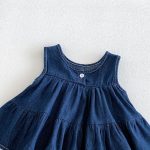 【66-90cm】ロンパース 蝶結び デニム ノースリーブ - 画像 (8)