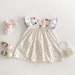 【90-140cm】ワンピース 女の子 フリル カラードット