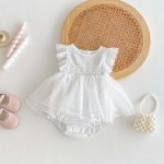 【66-90cm】ロンパース レース ホワイト フリル