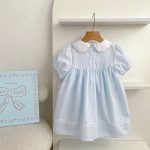 【66-130cm】ロンパースorワンピース ブルーフラワー刺繡 姉妹服 - 画像 (6)