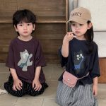 【80-140cm】半袖Tシャツ ねこ柄プリント ビッグシルエット - 画像 (8)