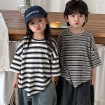 【80-140cm】Tシャツ ボーダー ドロップショルダー