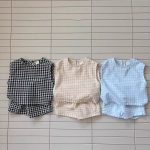 【73-120cm】セット 薄手 チェック柄 半袖 ノースリーブ - 画像 (2)