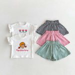 【80-130cm】Tシャツ or ショートパンツ ベビー 女の子 フリル袖 チェック