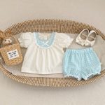 【73-110cm】セットアップ ベビー 切り替え レース リボン付き - 画像 (2)