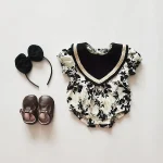 【66-120cm】ロンパース or ワンピース ベビー 女の子 レトロ フラワーデザイン - 画像 (4)