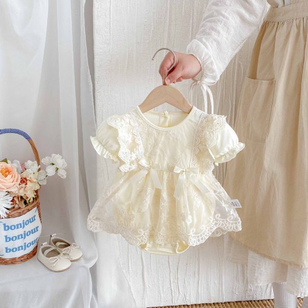 【66-90cm】ロンパース フラワー レース ベビー服