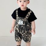 【73-100cm】セットアップ オシャレ ヒョウ柄 Tシャツ&サロペット - 画像 (9)