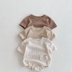 【66-90cm】ロンパース ワッフル ポケット付き 無地 - 画像 (4)