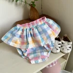 【66-90cm】パンツ ベビー チェック リボン 韓国風 かぼちゃんパンツ - 画像 (6)