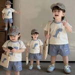 【73-110cm】セットアップ 男の子 ブルー恐竜 シャツ&パンツ - 画像 (6)
