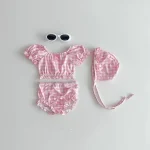 【73-100cm】水着 ベビー ボンネット付き ドット or チェック - 画像 (7)