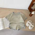 【66-100cm】セットアップ ベビー ノーカラーワッフル シンプル - 画像 (8)