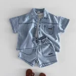 【80-120cm】セットアップ ベビー 男の子 英字プリント デニム - 画像 (4)