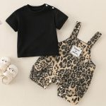 【73-100cm】セットアップ オシャレ ヒョウ柄 Tシャツ&サロペット - 画像 (4)