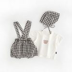 【66-90cm】セットアップ チェックサロペット＆シャツ＆帽子 - 画像 (3)