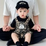【73-100cm】セットアップ オシャレ ヒョウ柄 Tシャツ&サロペット - 画像 (3)