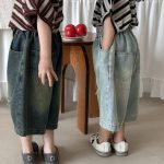 【80-140cm】デニムパンツ 七分丈 ヴィンテージ加工 ダメージ - 画像 (6)