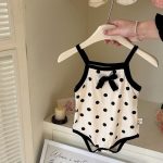 【66-90cm】ロンパース ベビー ドット柄 リボン キャミソール - 画像 (4)