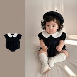 【66-90cm】ロンパース パフスリーブ ブラック