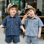 【80-120cm】セットアップ ベビー 男の子 英字プリント デニム