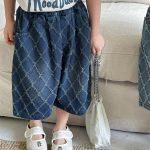 【80-140cm】パンツ 菱形 キルティング デニム ハーフパンツ - 画像 (5)