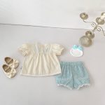【73-110cm】セットアップ ベビー 切り替え レース リボン付き - 画像 (10)