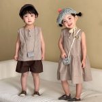 【80-150cm】セットアップorワンピース ブラウン ストライプ - 画像 (12)
