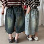 【80-140cm】デニムパンツ 七分丈 ヴィンテージ加工 ダメージ - 画像 (5)