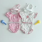 【73-100cm】水着 ベビー ボンネット付き ドット or チェック - 画像 (4)