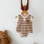 【66-90cm】ロンパース ワッフル ボーダー クマ - 画像 (4)