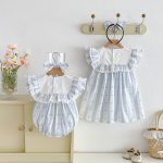 【66-140cm】ロンパースorワンピース ブルー ストライプ 姉妹服 - 画像 (3)