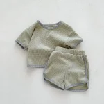 【66-100cm】セットアップ ベビー ノーカラーワッフル シンプル - 画像 (5)