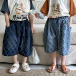 【80-140cm】パンツ 菱形 キルティング デニム ハーフパンツ - 画像 (3)